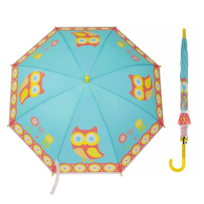 Зонт детский "Совушки", r=40см, цвет бирюзовый/жёлтый