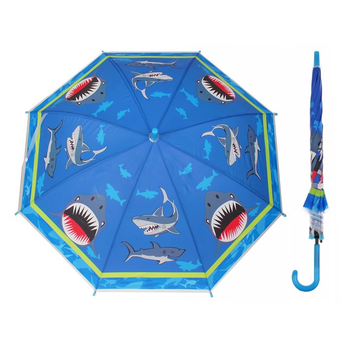 Зонт детский "Акула", полуавтоматический, r=40см, цвет синий