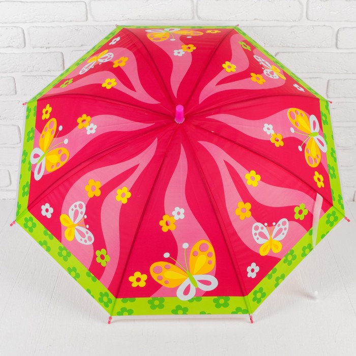 Зонт детский "Бабочки", полуавтоматический, r=40см, цвет красный/розовый
