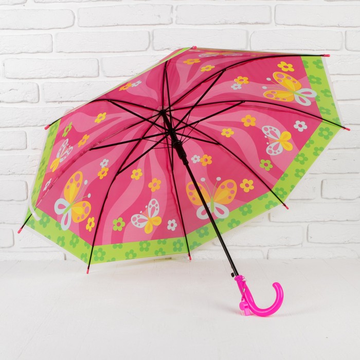 Зонт детский "Бабочки", полуавтоматический, r=40см, цвет красный/розовый