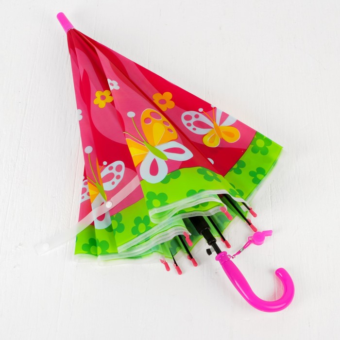 Зонт детский "Бабочки", полуавтоматический, r=40см, цвет красный/розовый