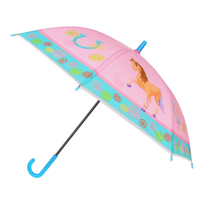 Зонт детский полуавтоматический "Пони", r=40см, цвет голубой/розовый