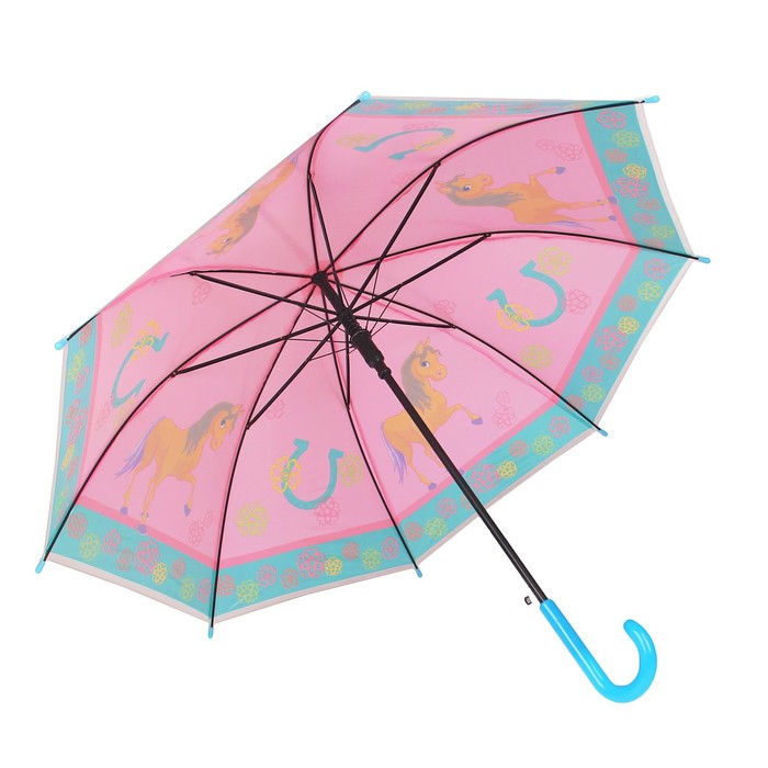 Зонт детский полуавтоматический "Пони", r=40см, цвет голубой/розовый