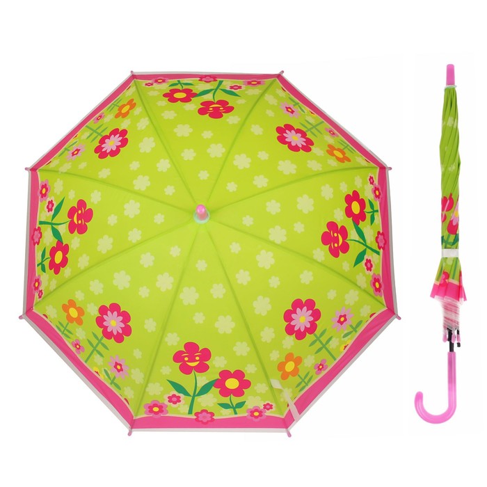 Зонт детский полуавтоматический "Полянка", r=40см, цвет розовый/зелёный