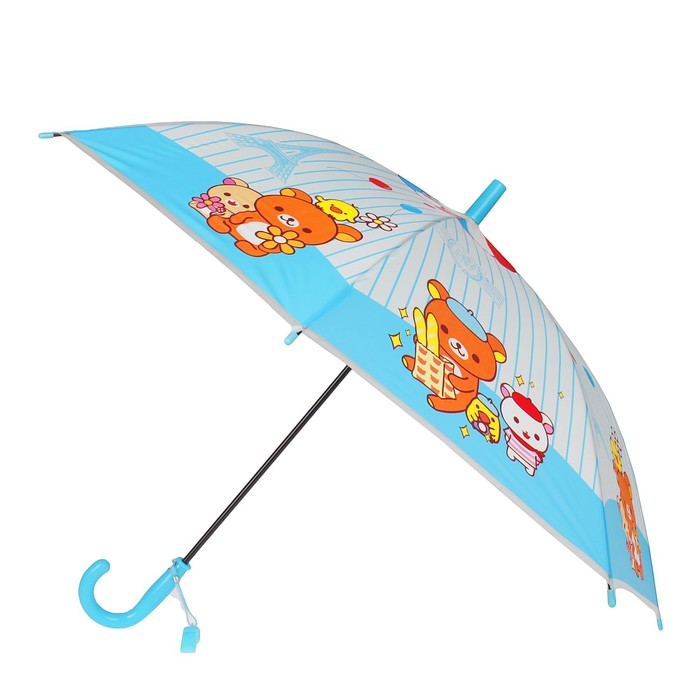 Зонт детский полуавтоматический "Мишка с друзьями", r=40см, со свистком, цвет голубой