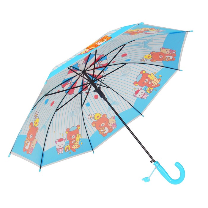 Зонт детский полуавтоматический "Мишка с друзьями", r=40см, со свистком, цвет голубой