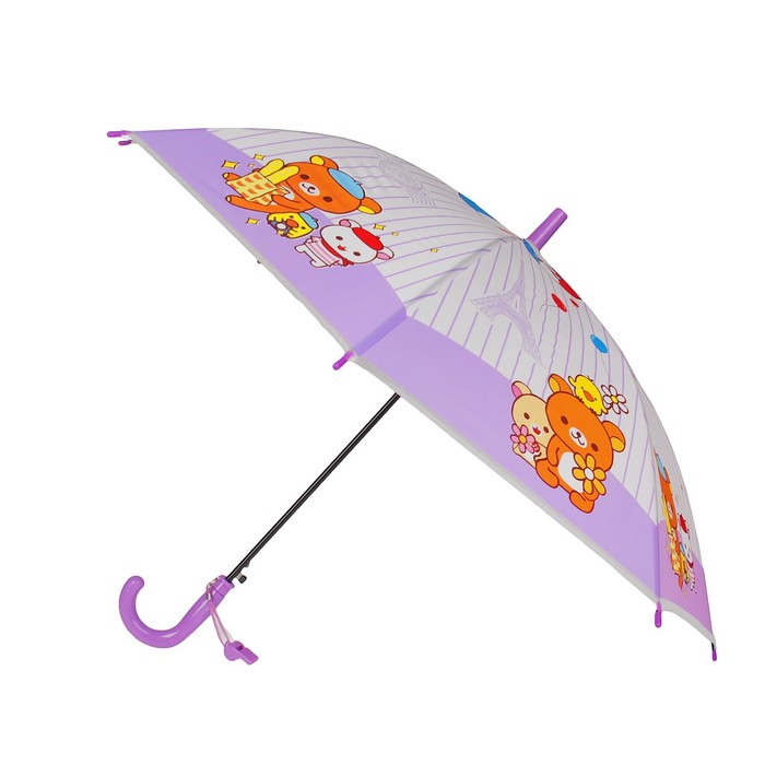 Зонт детский полуавтоматический "Мишка с друзьями", r=40см, со свистком, цвет сиреневый