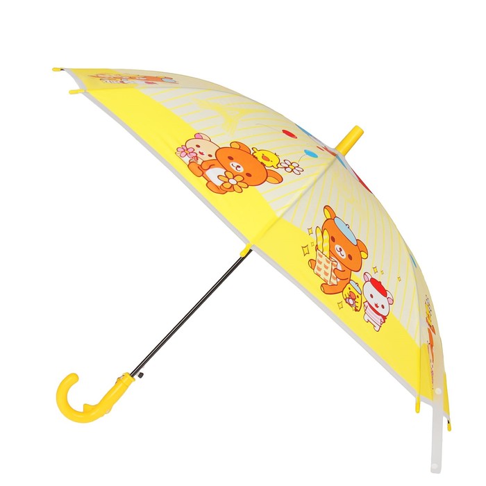 Зонт детский "Мишка с друзьями", полуавтоматический, со свистком, r=40см, цвет жёлтый