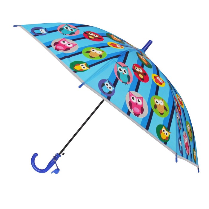 Зонт детский "Совушки", полуавтоматический, со свистком, r=40см, цвет синий/голубой