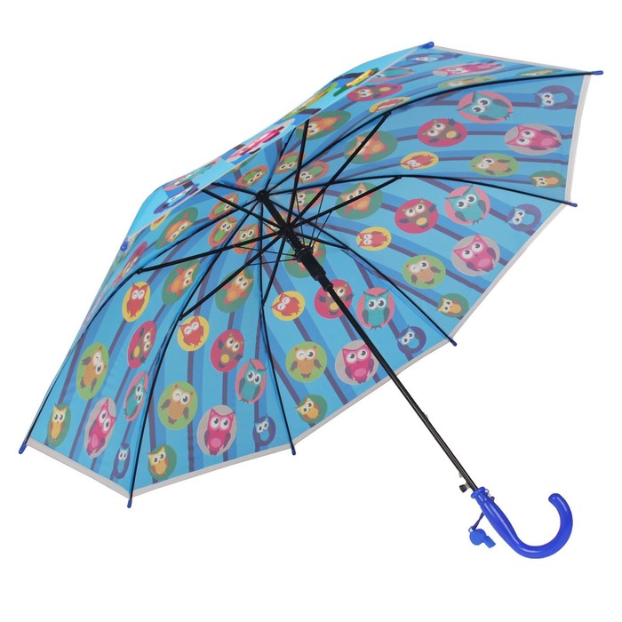 Зонт детский "Совушки", полуавтоматический, со свистком, r=40см, цвет синий/голубой