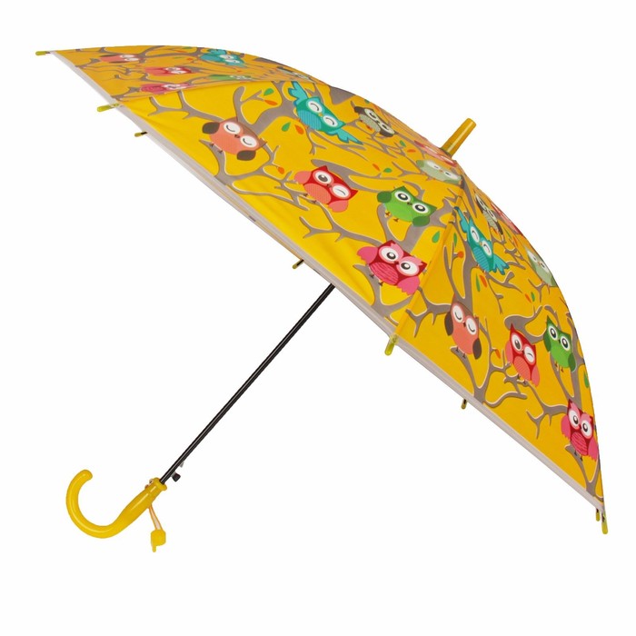 Зонт детский "Совушки", полуавтоматический, со свистком, r=40см, цвет жёлтый