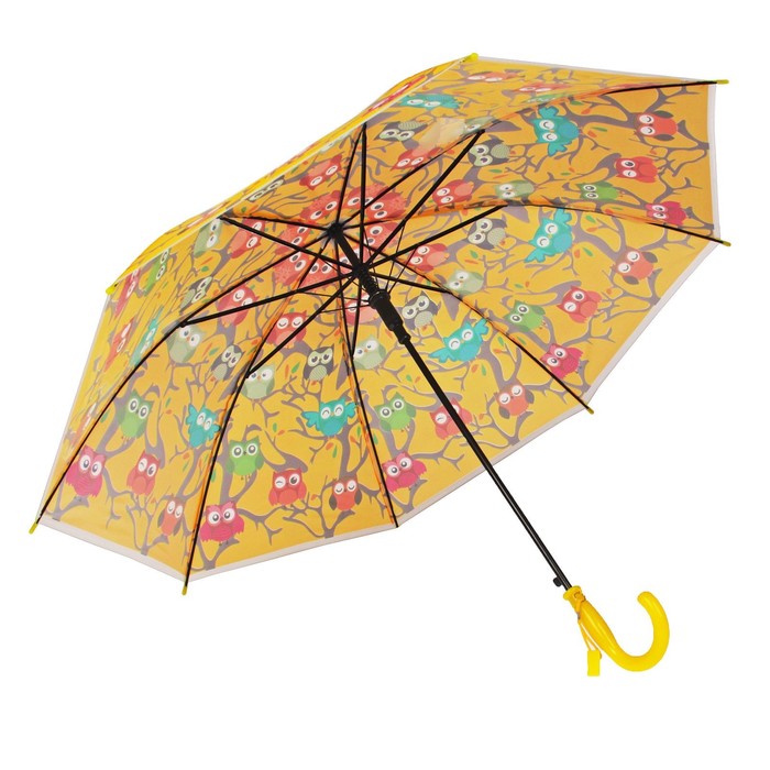 Зонт детский "Совушки", полуавтоматический, со свистком, r=40см, цвет жёлтый