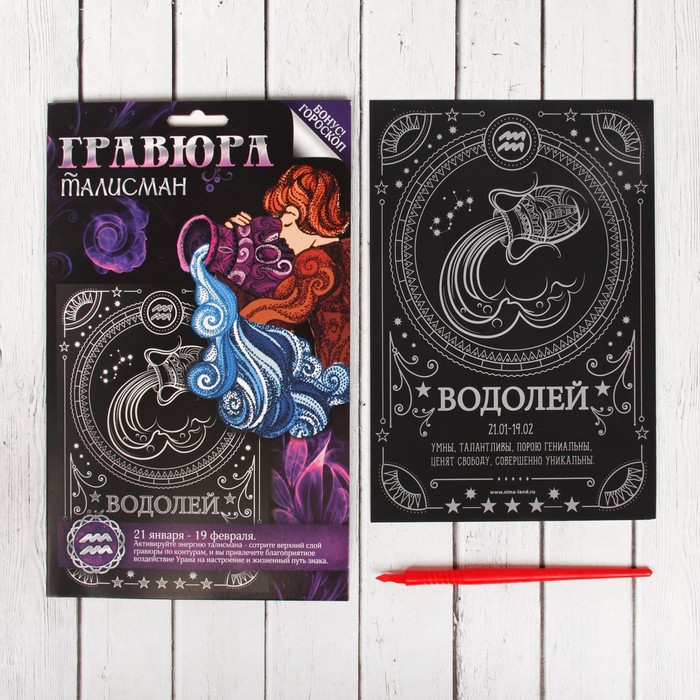 Гравюра "Водолей", металлический эффект "серебро", 15 х 21 см