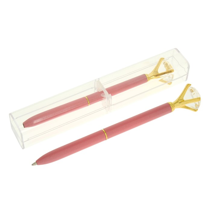 Ручка шариковая подарочная в пластиковом футляре поворотная NEW KRISTALL розовая