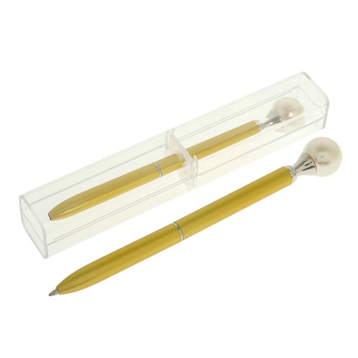 Ручка шариковая подарочная в пластиковом футляре поворотная NEW Жемчужина золотая
