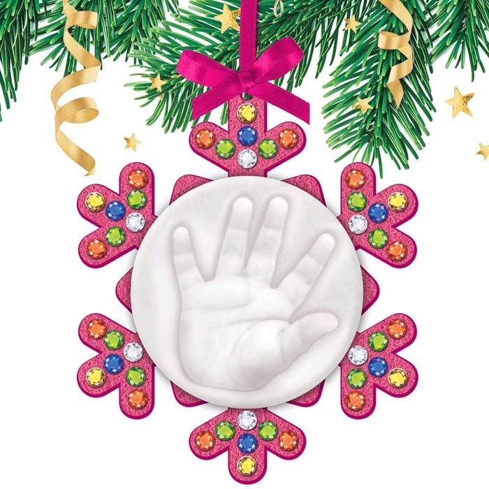 Набор для создания слепка с фетром "Снежинка" + масса для лепки, стразы, атласная лента