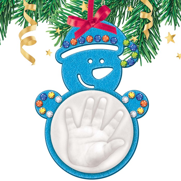 Набор для создания слепка с фетром "Снеговик" + масса для лепки, стразы, атласная лента