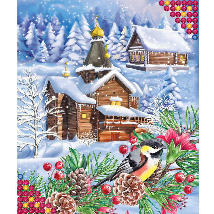 Алмазная вышивка с частичным заполнением "Церковь" 30*40 см, холст, емкость