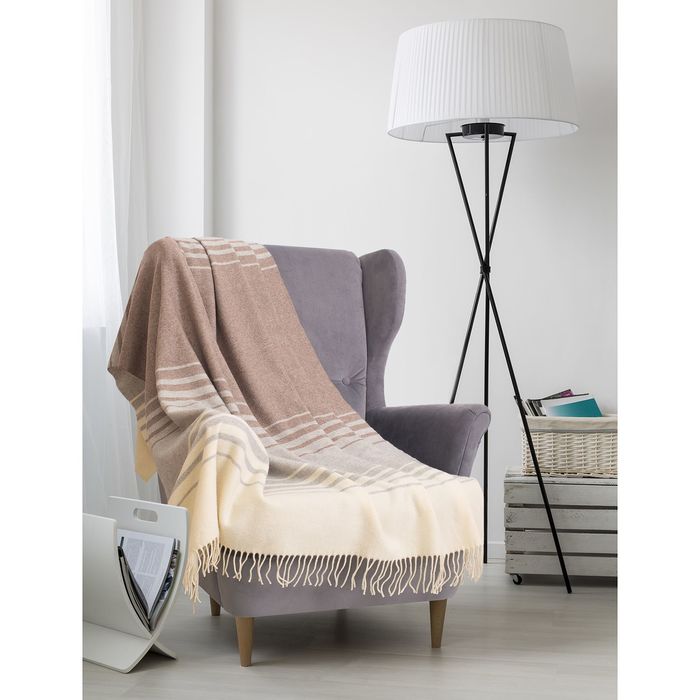 Плед Famillia,140х200,Alesso, бел/св.сер/св.кор, супер тонкая шерсть 90%, Кашемир 10%