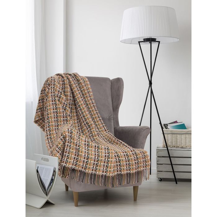 Плед шерстяной Капри 140х200,бел/беж/сер рап.МИКС,меринос 70%,п/э 30%