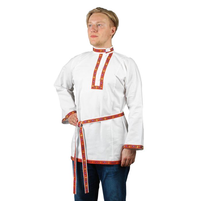 Косоворотка "Емеля", цвет белый, тесьма МИКС, р-р 52-54