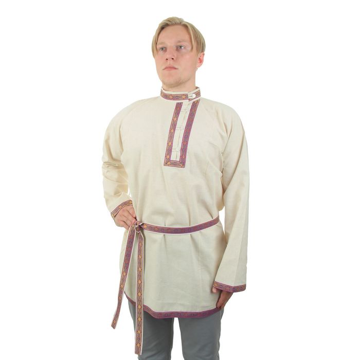 Косоворотка "Владимир", цвет белый, тесьма МИКС, р-р 52-54
