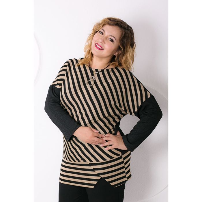 Блуза женская, размер 50, цвет тёмно-коричневый+песочный Б-157/3