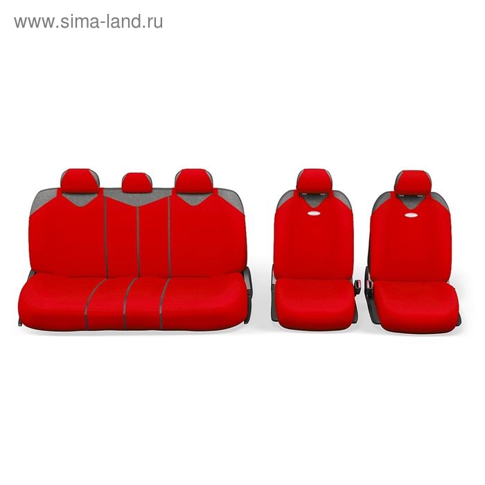 Чехол-майка AUTOPROFI R-1 SPORT PLUS Zippers R-902PZ RD, закрытое сиденье, полиэстер, 9 предметов, 6 молний, цвет красный