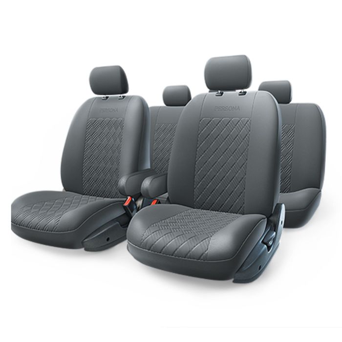 Авточехлы универcальные AUTOPROFI PERSONA FULL, PER-1305GF BK, экокожа, набор из 13 предметов, цвет чёрный