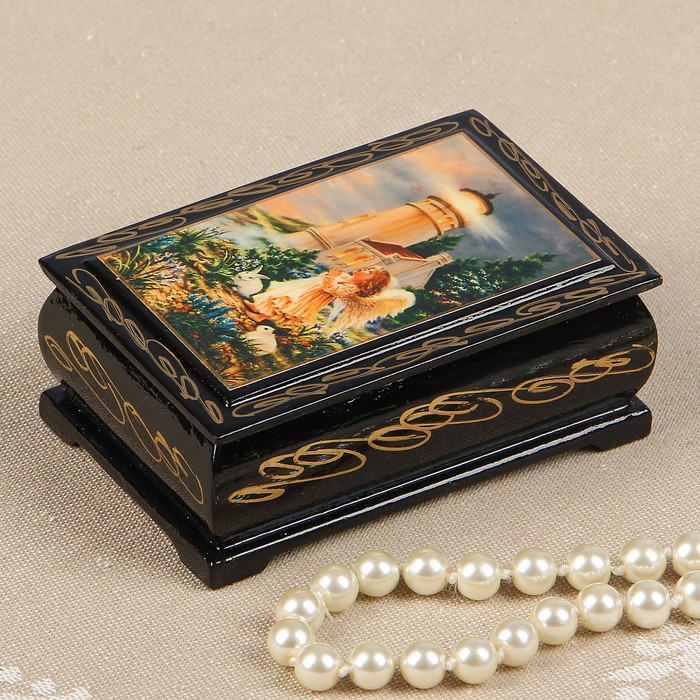 Шкатулка «Ангел у маяка», 6х9 см, лаковая миниатюра