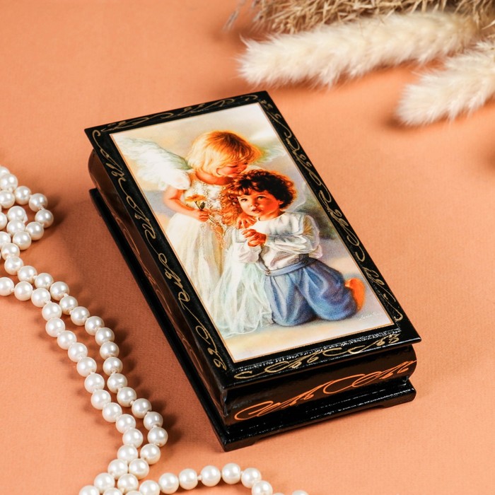 Шкатулка - купюрница «Ангелочки», 8,5×17 см, лаковая миниатюра шкатулка купюрница ангелочки 8 5×17 см лаковая миниатюра