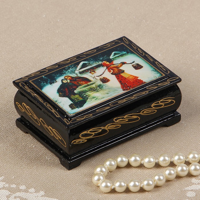 Шкатулка «Девушки у колодца», 6х9 см, лаковая миниатюра