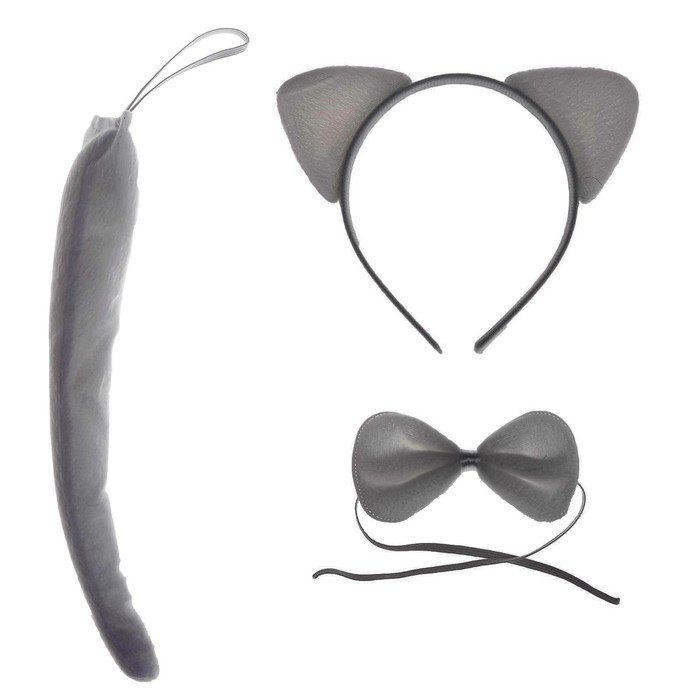 Карнавальный набор «Кисуля», 3 предмета: ободок, бант, хвост, цвет серый