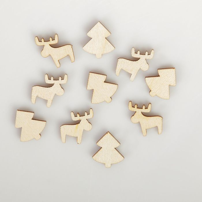 Набор декоративных элементов для творчества (10 шт) "Лосик и елочка" по 2 см