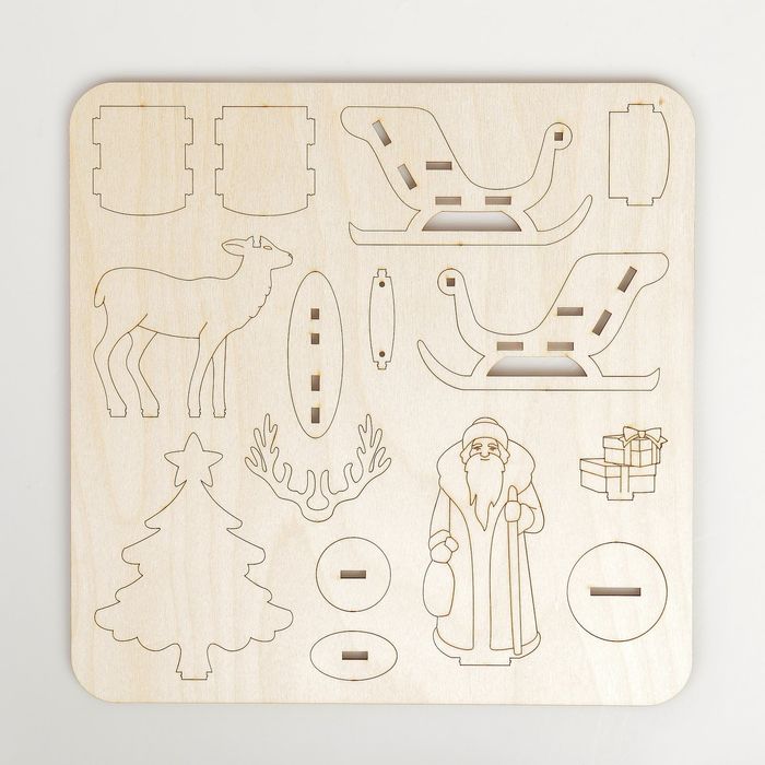 Чипборд из фанеры "Планшет новогодний" 25х25 см, 15 элементов