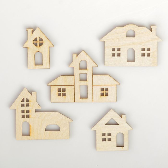 Набор бирок из фанеры "Домики №1" 5 шт, от 4х3см до 5х7см