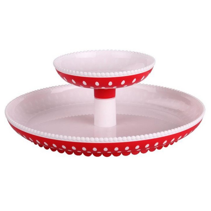 Подставка для фруктов 2-х ярусная "Горошек", цвет красный