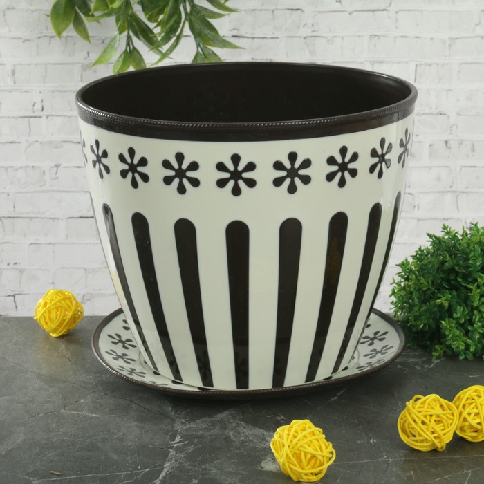 Горшок с поддоном 3,4 л "Валенсия", цвет белый/коричневый