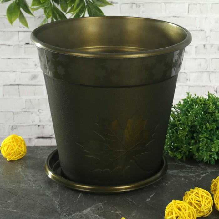 Горшок цветочный 2 л, с поддоном "Клён", цвет зеленый