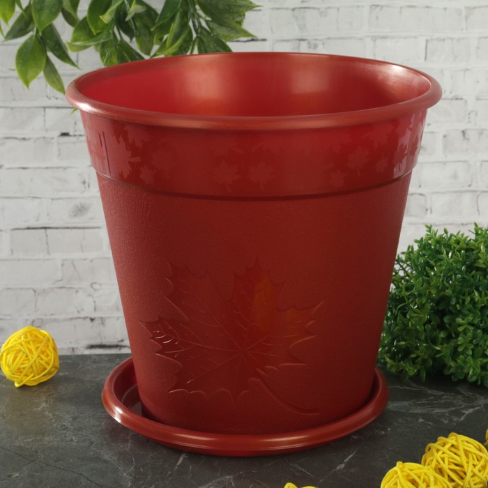 Горшок цветочный 2 л, с поддоном "Клён", цвет красный