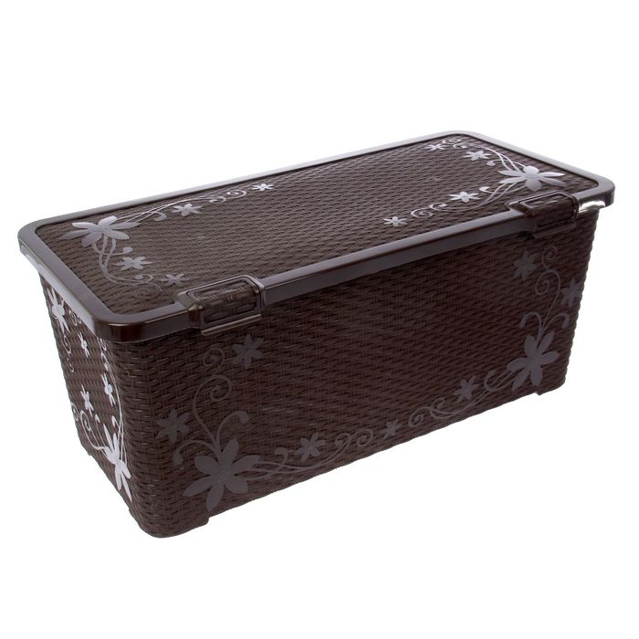 Ящик с крышкой 100 л "Плетёнка", цвет темно-коричневый