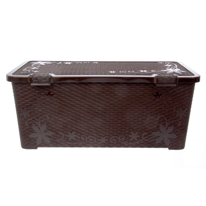 Ящик с крышкой 100 л "Плетёнка", цвет темно-коричневый