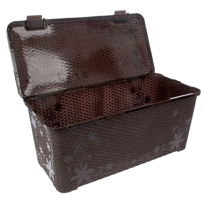 Ящик с крышкой 100 л "Плетёнка", цвет темно-коричневый