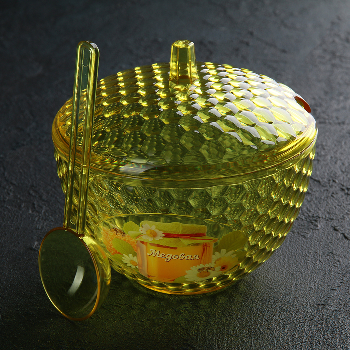 Ёмкость для меда 650 мл "Мозаика. Люкс" с ложкой, цвет желтый