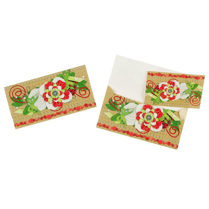 Конверт для денег "Универсальный" цветы, бежевый фон