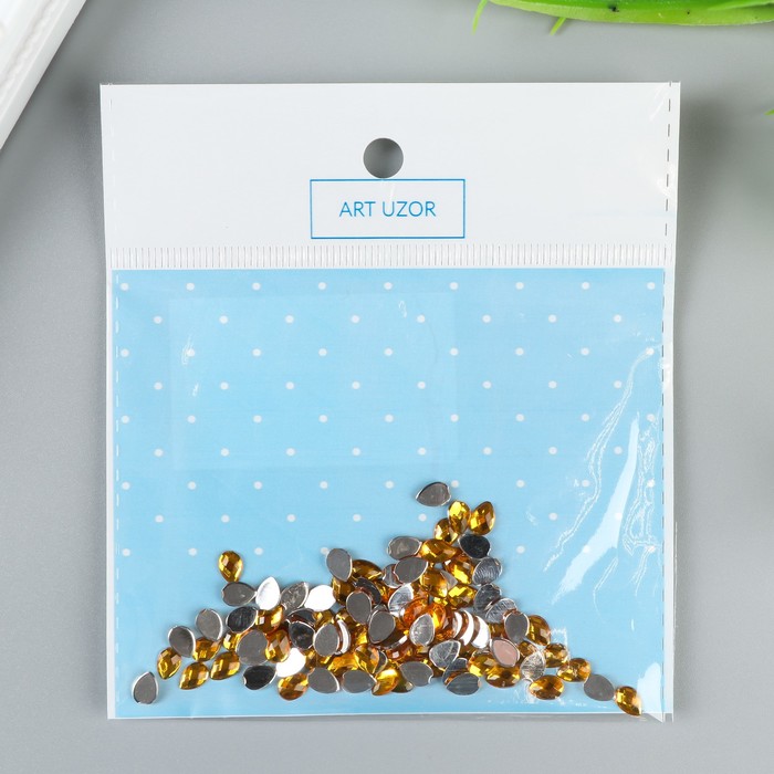 Декор для творчества пластик "Стразы капельки. Ярко-жёлтые" набор 100 шт 0,6х0,4 см