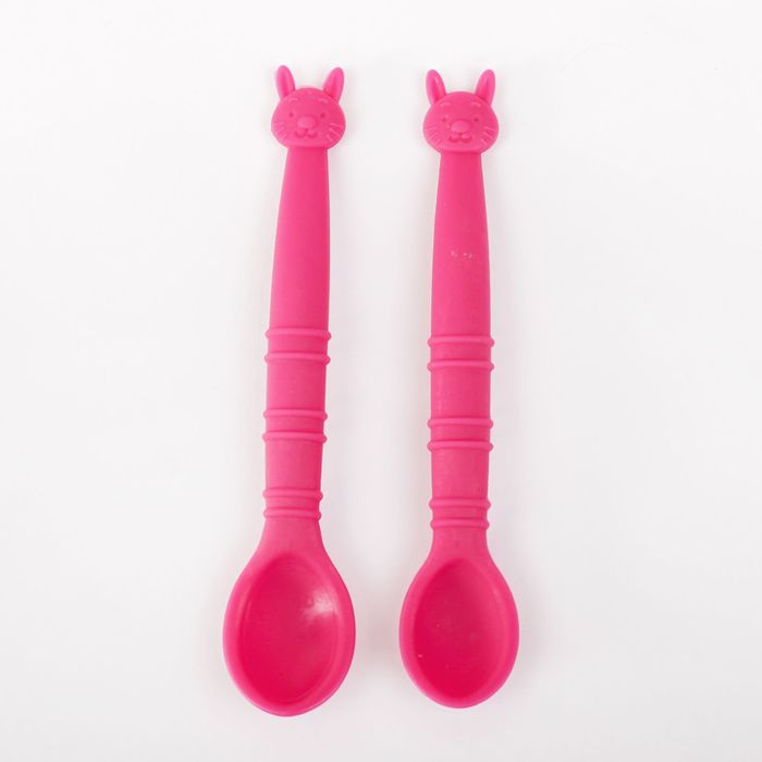 Набор ложек детских силиконовых для кормления, от 5 мес., 2 шт., цвет розовый