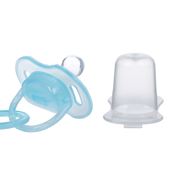 Пустышка силиконовая классическая с держателем и колпачком, от 0 до 6 мес., цвет голубой