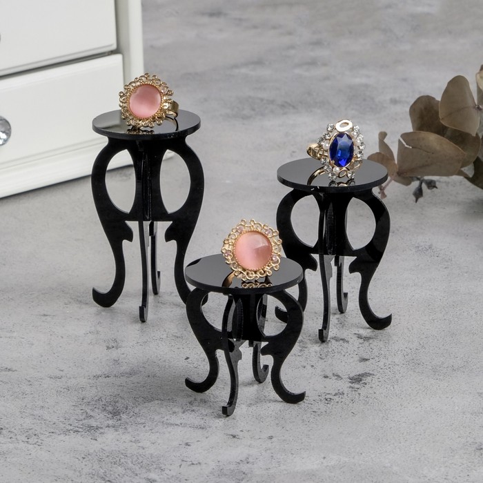 Подставка под серьги "Столик", набор 3 шт, h5,5, 6,5, 7, цвет чёрный