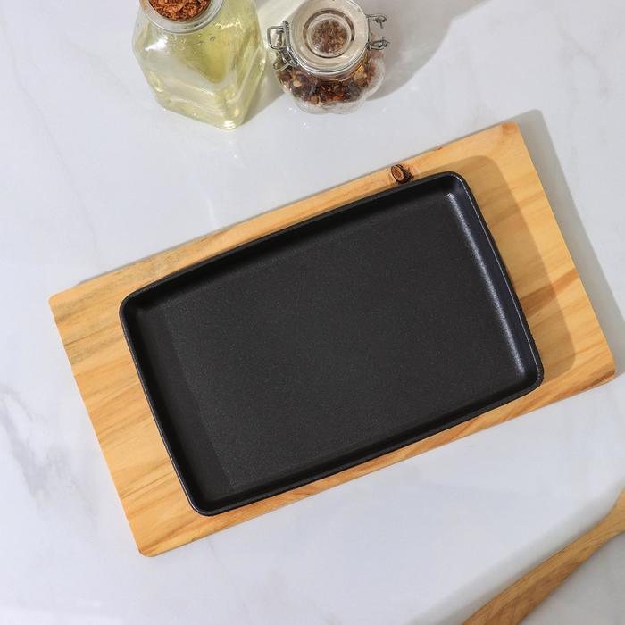 Сковорода 31,5х14,5 см "Прямоугольник", на деревянной подставке